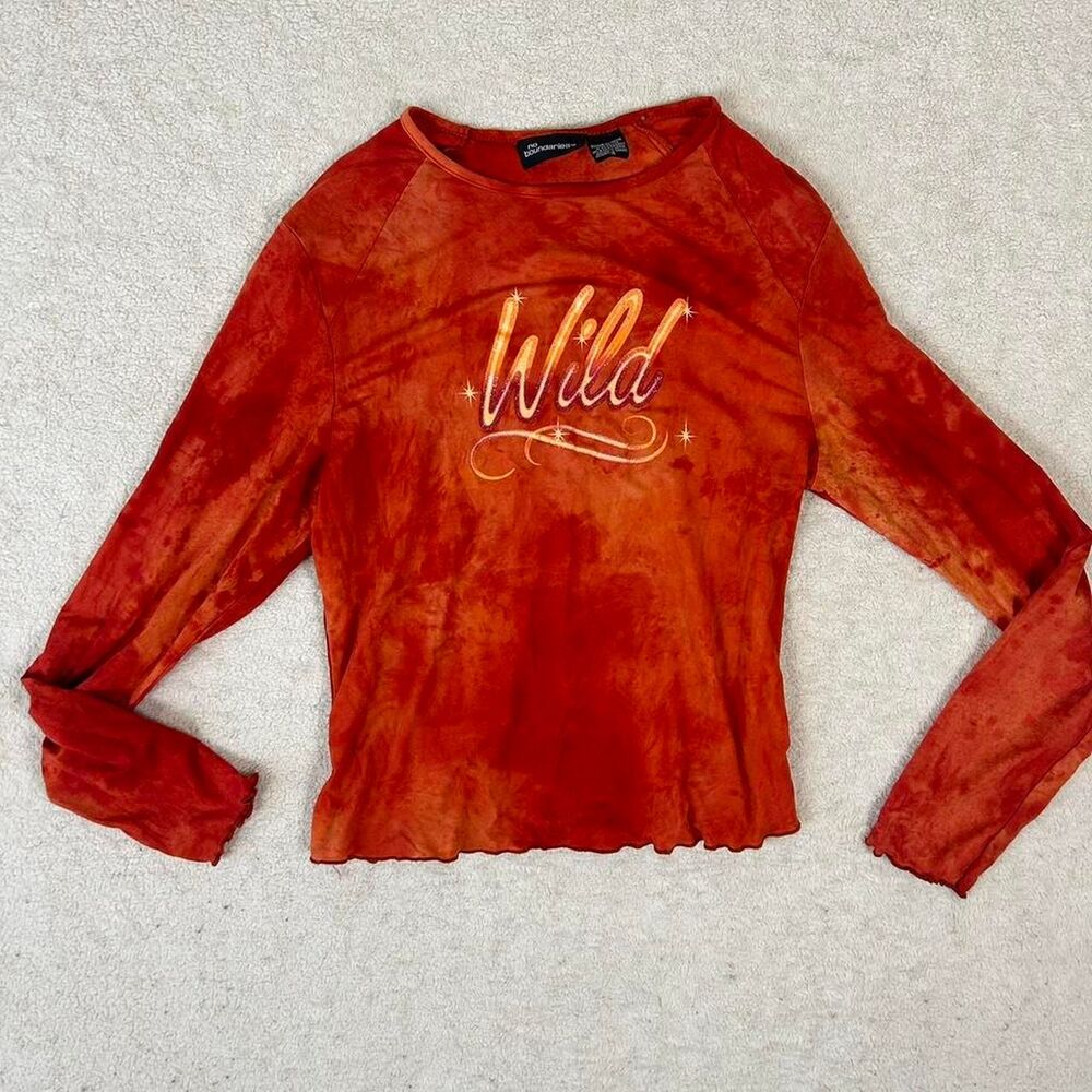 No Boundaries Y2K Mesh Wild Orange Long-sleeve Tee